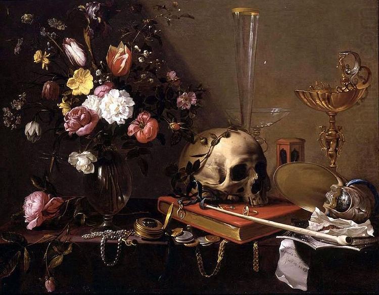 Vanitas - Still Life with Bouquet and Skull, Adriaen Van Utrecht